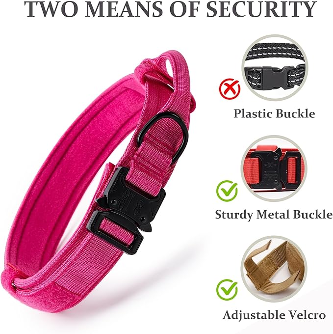 Tactical Dog Collar, Adjustable Military Training Nylon Dog Collar with Control Handle and Heavy Quick-Release Metal Buckle for Small Medium Large Dogs,Pink M