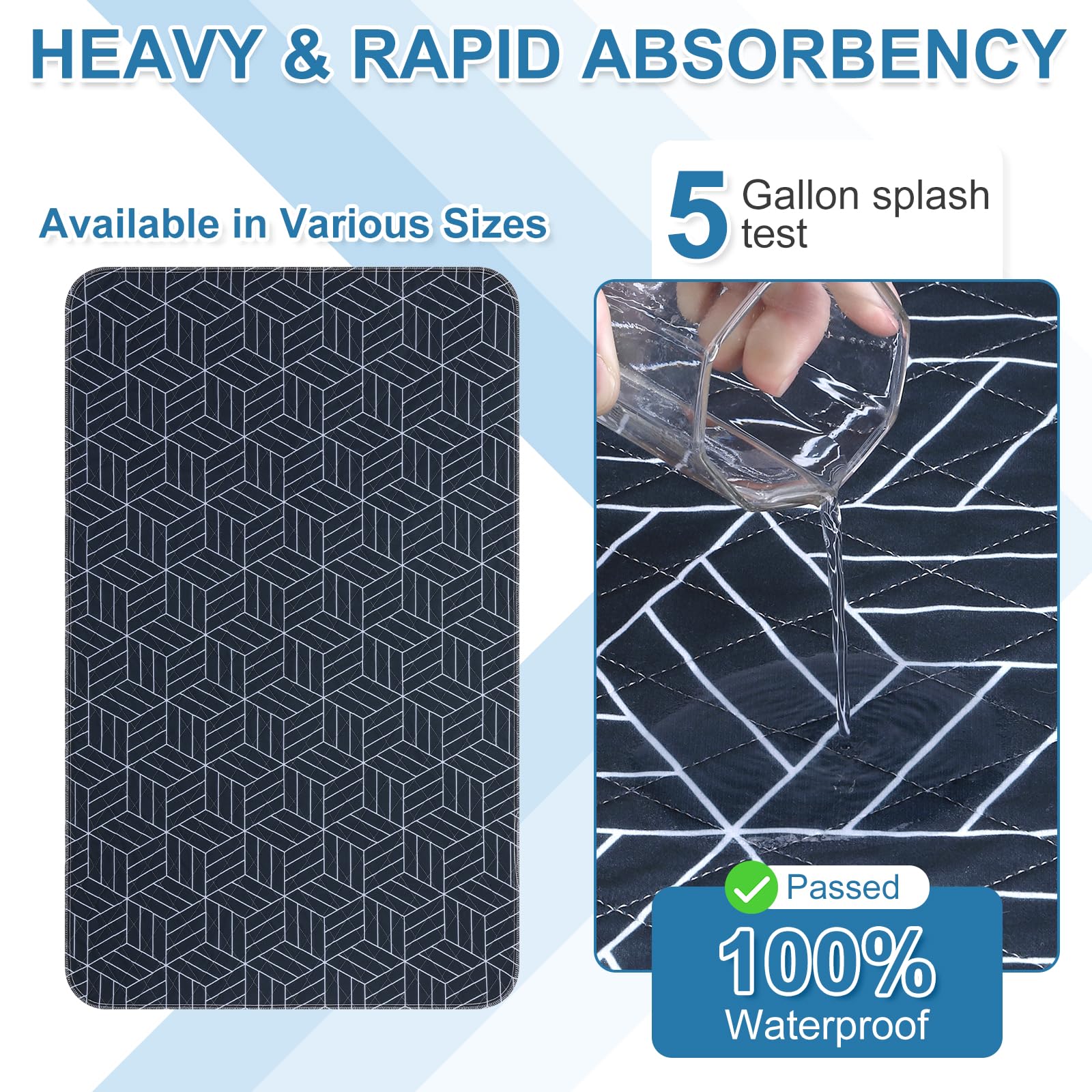 OUTCREATOR® Washable Bed Pads 34" x 76" (Pack of 2), Incontinence Mattress Protector, Anti-Slip Waterproof Underpads for Adults Kids Elderly Pets, Absorbency & Reusable Bedwetting Pads (Navy Blue)
