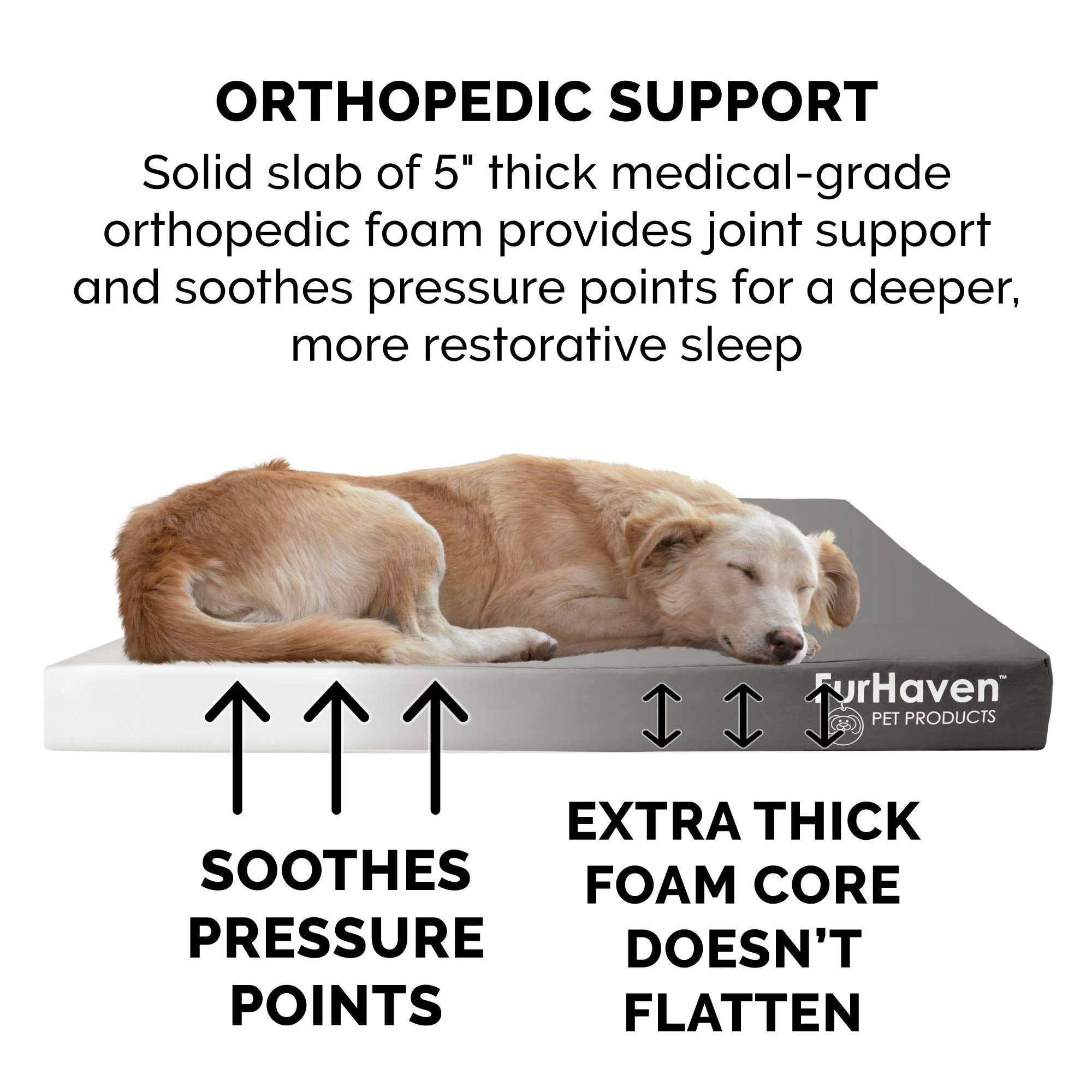 Furhaven Water-Resistant Orthopedic Dog Bed for Large Dogs w/ Removable Washable Cover, For Dogs Up to 125 lbs - Indoor/Outdoor Logo Print Oxford Polycanvas Mattress - Stone Gray, Jumbo Plus/XXL