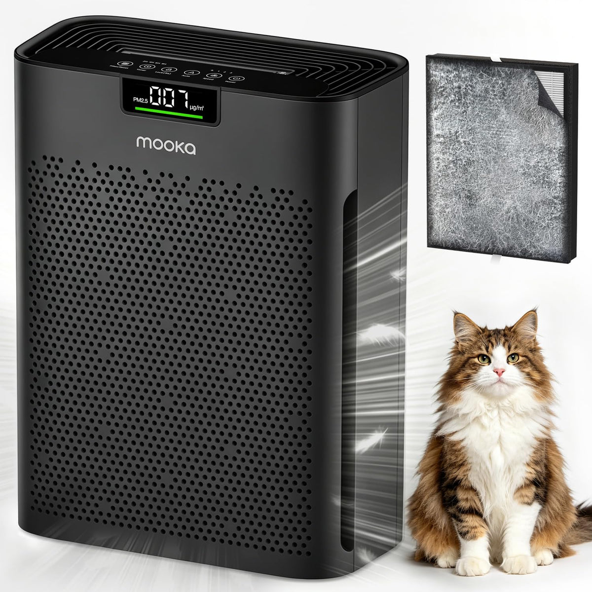 MOOKA Air Purifier for Home Bedroom Large Room 2200 Ft², HEPA Filter, Black