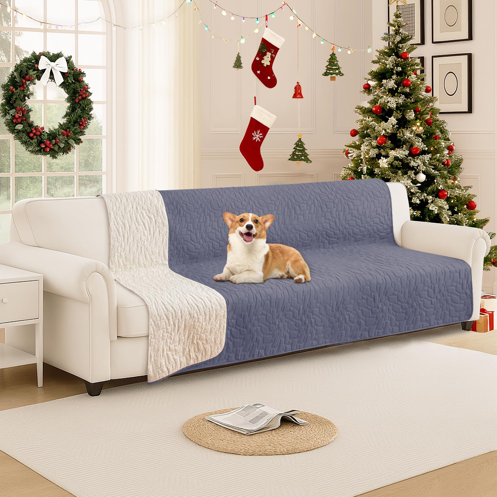 CYCMACO Waterproof Dog Blanket, Non-Slip Soft Pet Bed Cover, Couch Cover for Dogs Washable, Protects Sofa, Furniture, Crate, Car, Tear Resistant Leakproof Pet Blanket (68x82 Inch, Grey Blue)