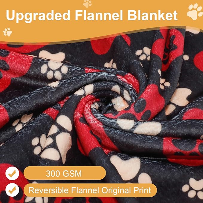 Dog Blankets for Large Dogs, 60"x50" Blanket Washable, Fuzzy Soft Pet Mat Throw Cover for Kennel Crate Bed, Cute Paw Pattern, Cat Blanket, Gifts Medium Small Pet Essentials, Black Red