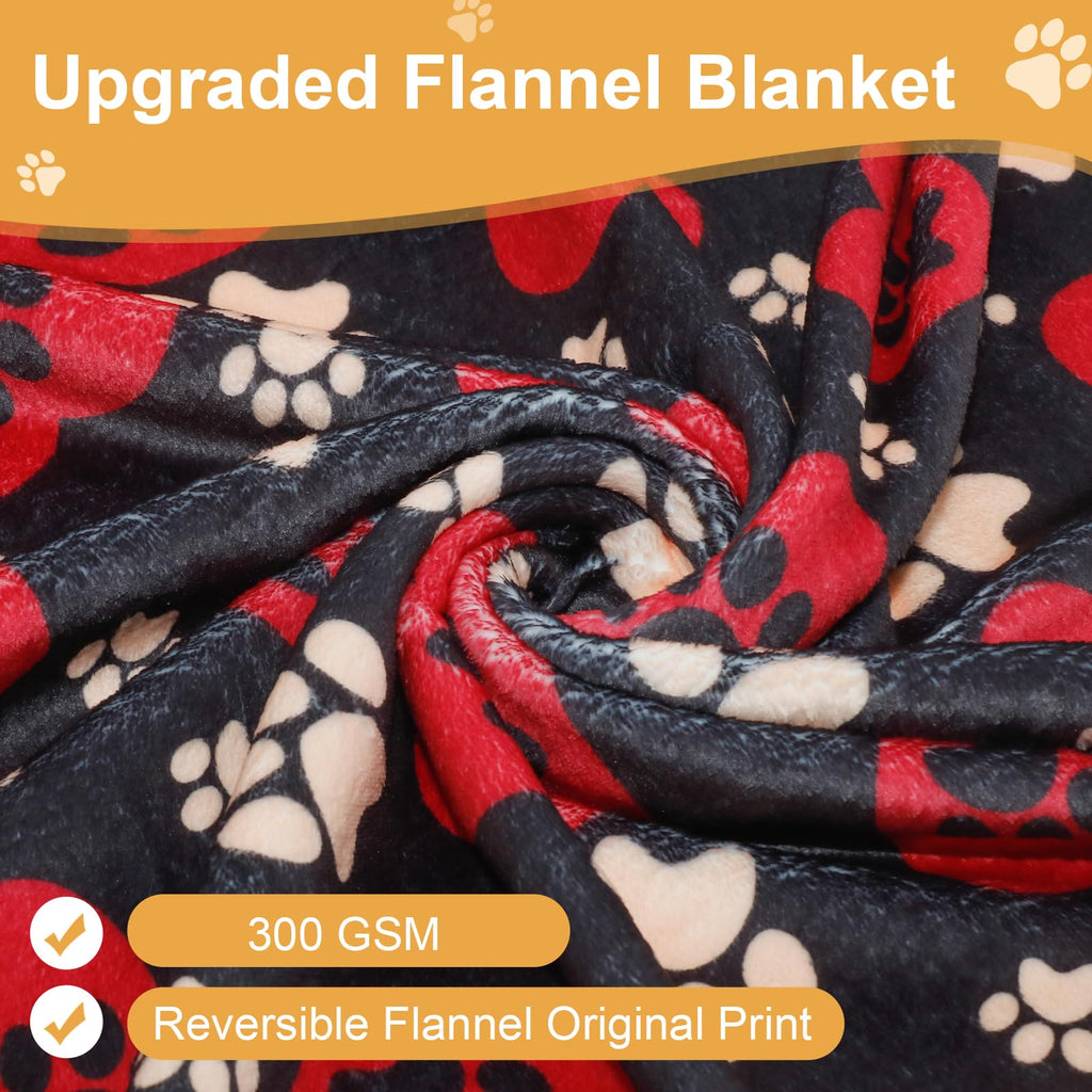 Gowyeg Dog Blanket for Large Dogs, Soft Flannel Cute Paw Black Red 50"x40"