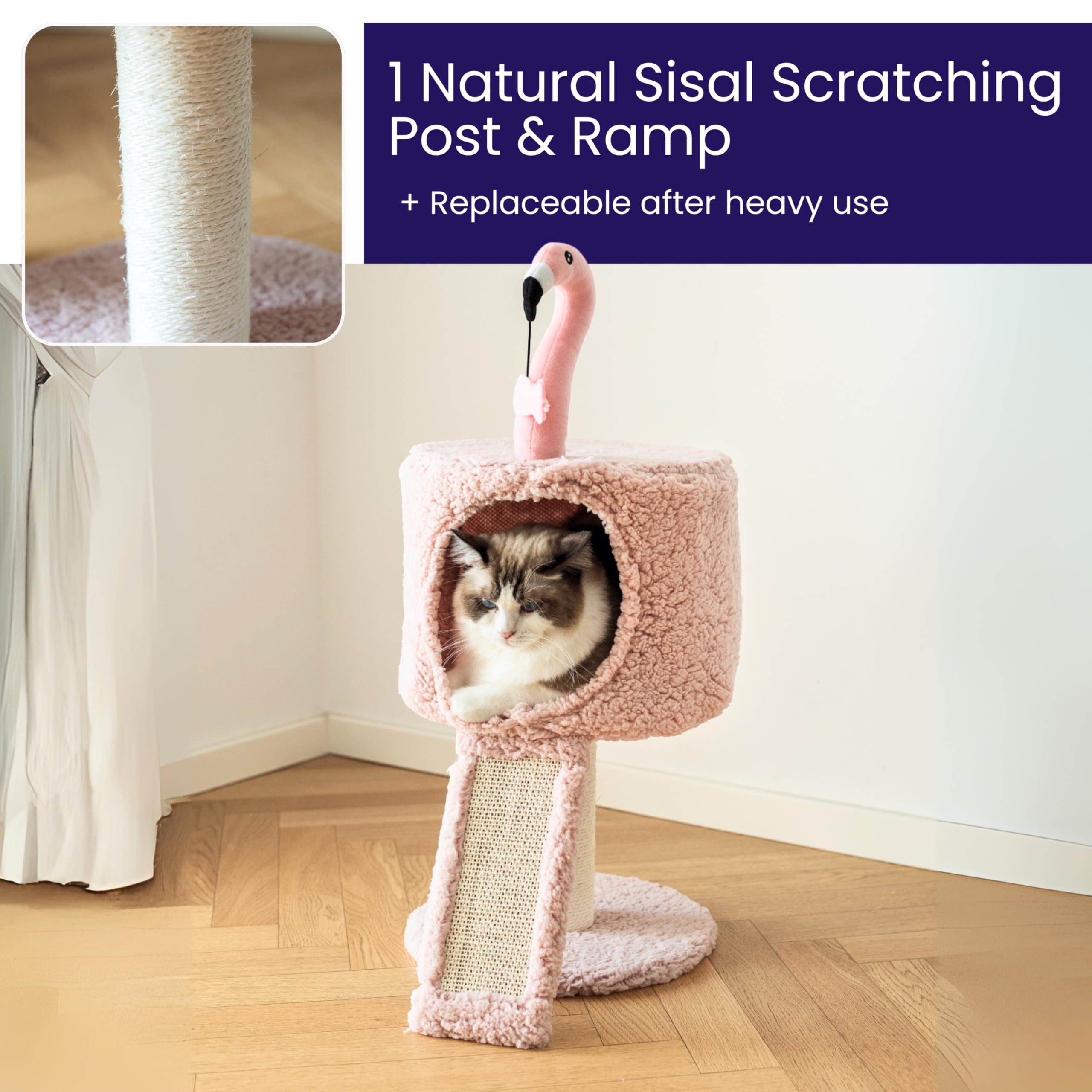 Catry 2-Level Small Cat Tree with Condo, Sisal Scratching Ramp & Post