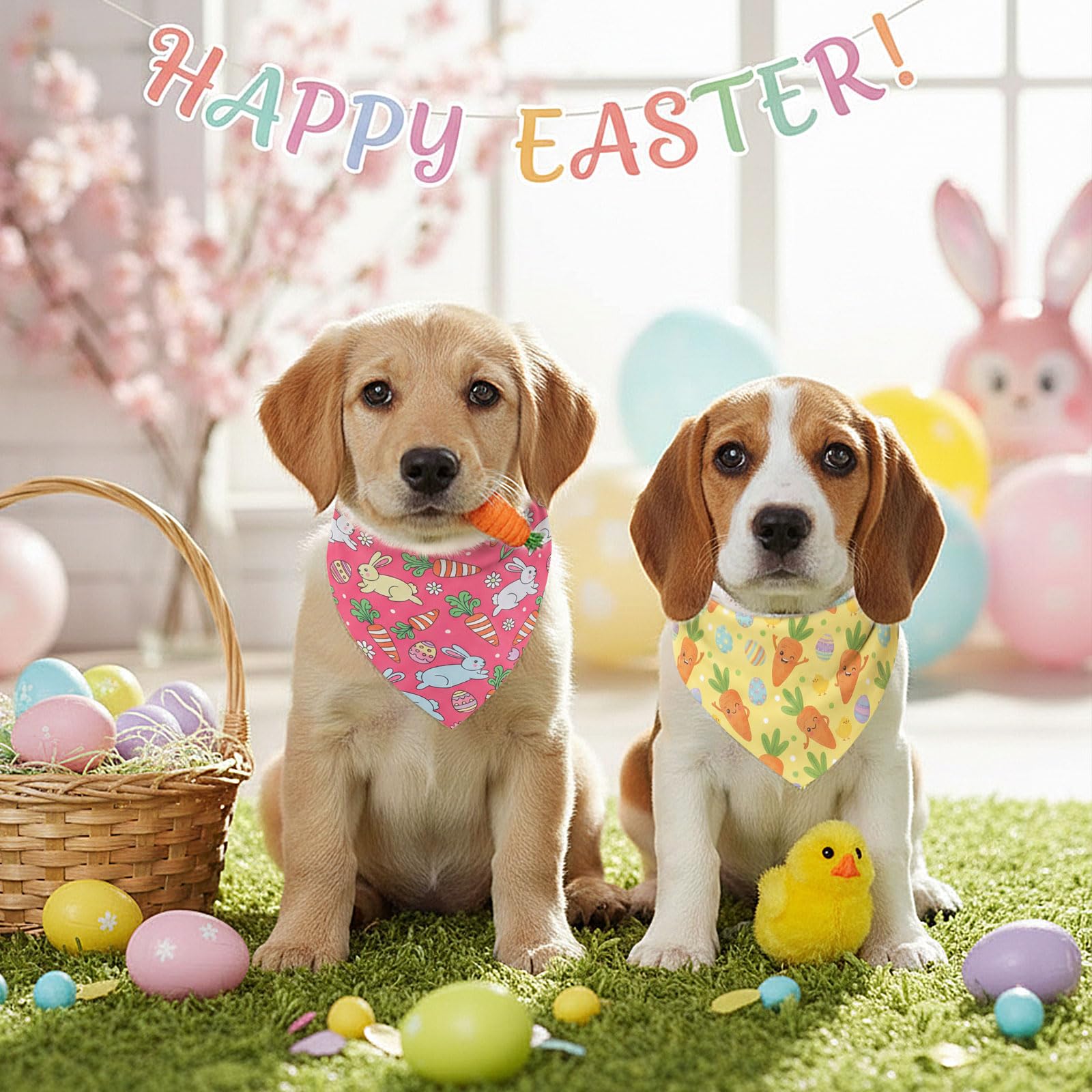 Abbylike 50 Pcs Spring Dog Bandanas Bulk Bunny Egg Carrot Bandanas for Dogs Triangle Kerchief Bibs Scarf Set for Pet Easter Costume Photo Props Accessories Pet Shops, 25 Styles (19.7 x 13.8 x 13.8)