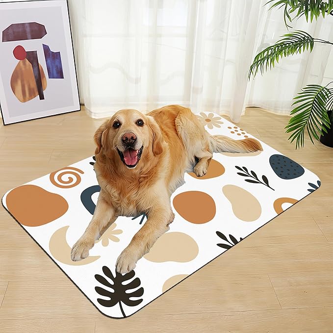 Boho Style Dog Food Mat–Absorbent Quick Dry Feeding Placemat for Food and Water Bowls, Non Slip Rubber Backing, Waterproof Pet Supplies for Mess-Free Eating 12"x20"