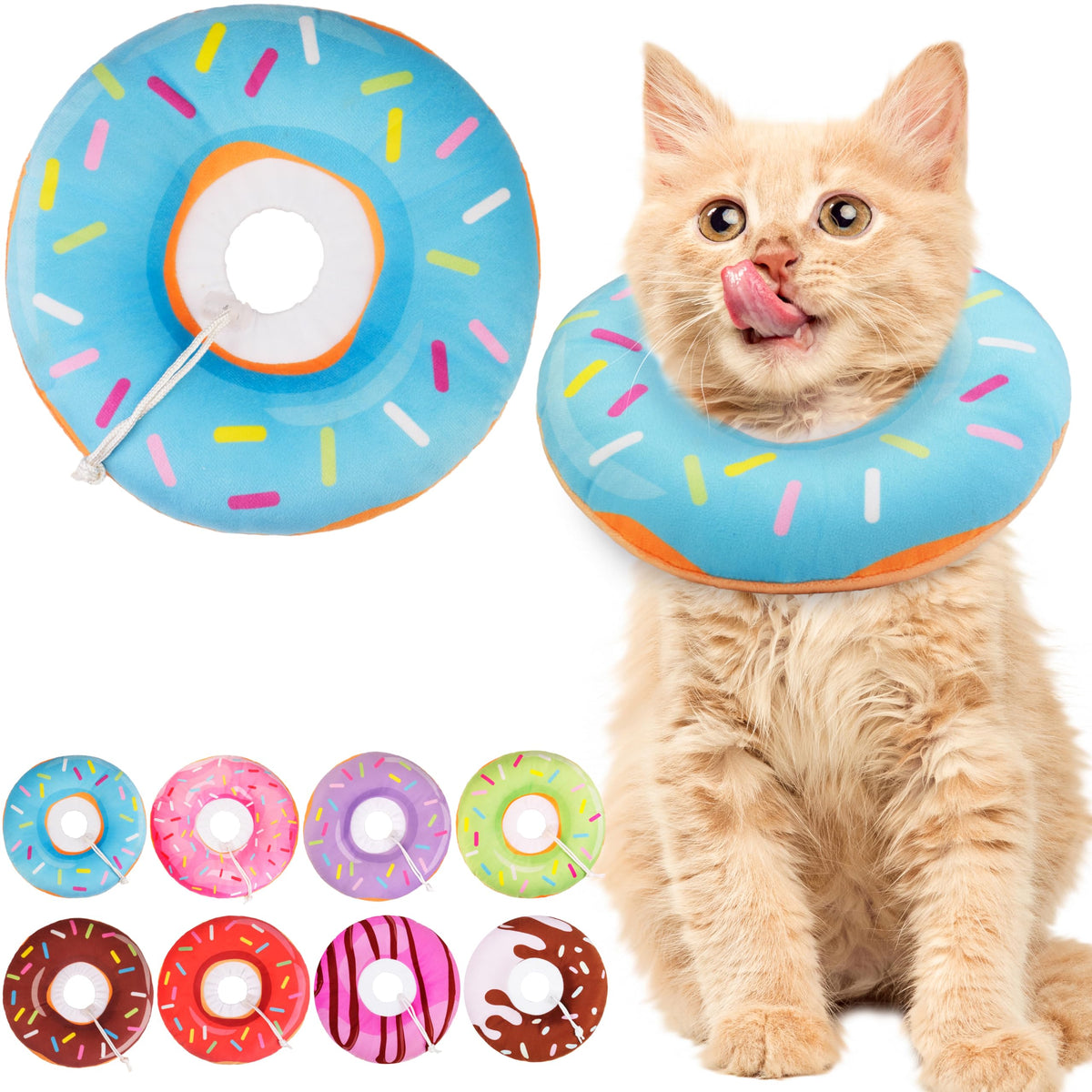 WONONE Cat Cone Collar Soft, Adjustable Cat Recovery Collars Spay Cones to Stop Licking, Cute Kittens Donut E Collar After Surgery, Anti-Lick Wound Healing Elizabetan Collars for Kittens (Pink, Small)