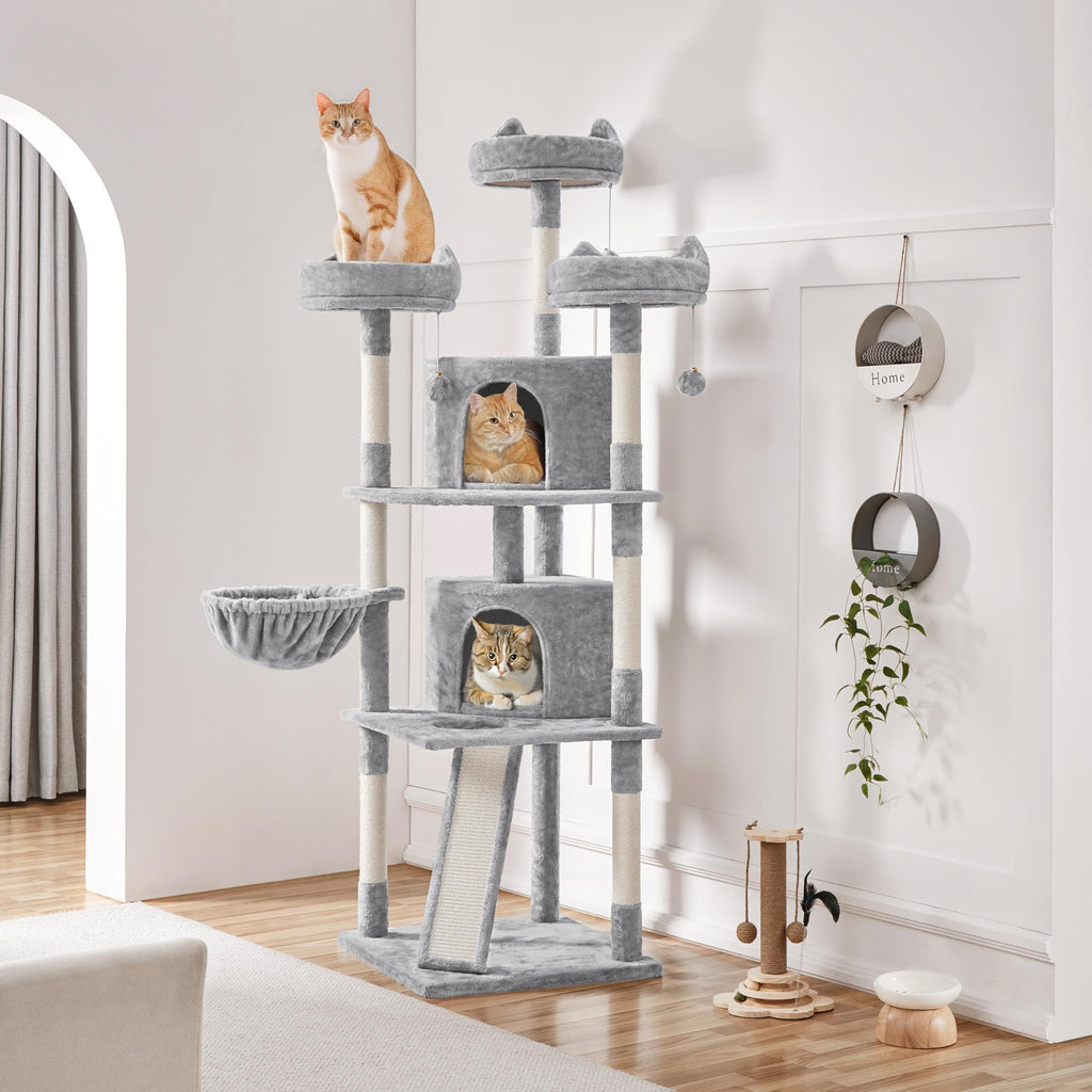 Yaheetech 76in Large Cat Tree Tower, 2 Condos, Sisal Posts & Cat-Ear Perch
