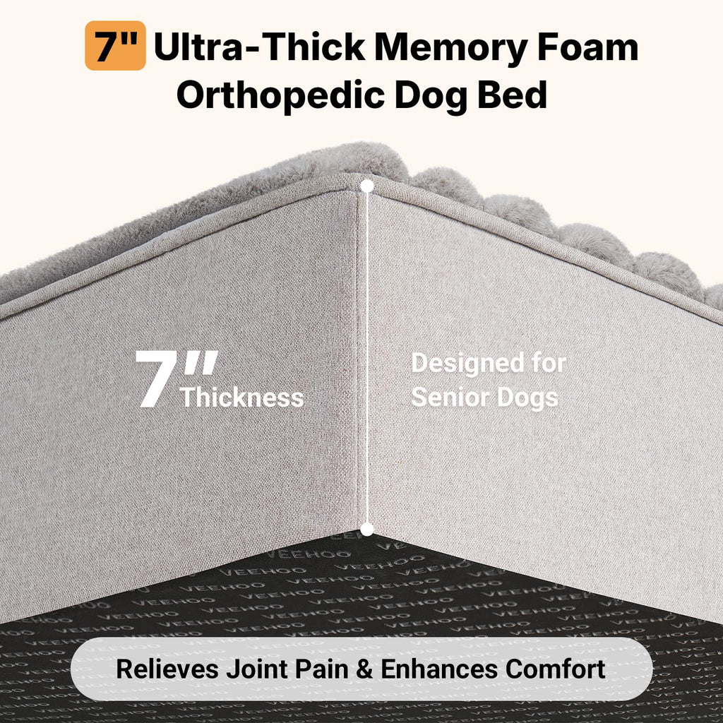 Veehoo Orthopedic Dog Bed for Senior Dog, 7" XL Memory Foam Bed with Sides