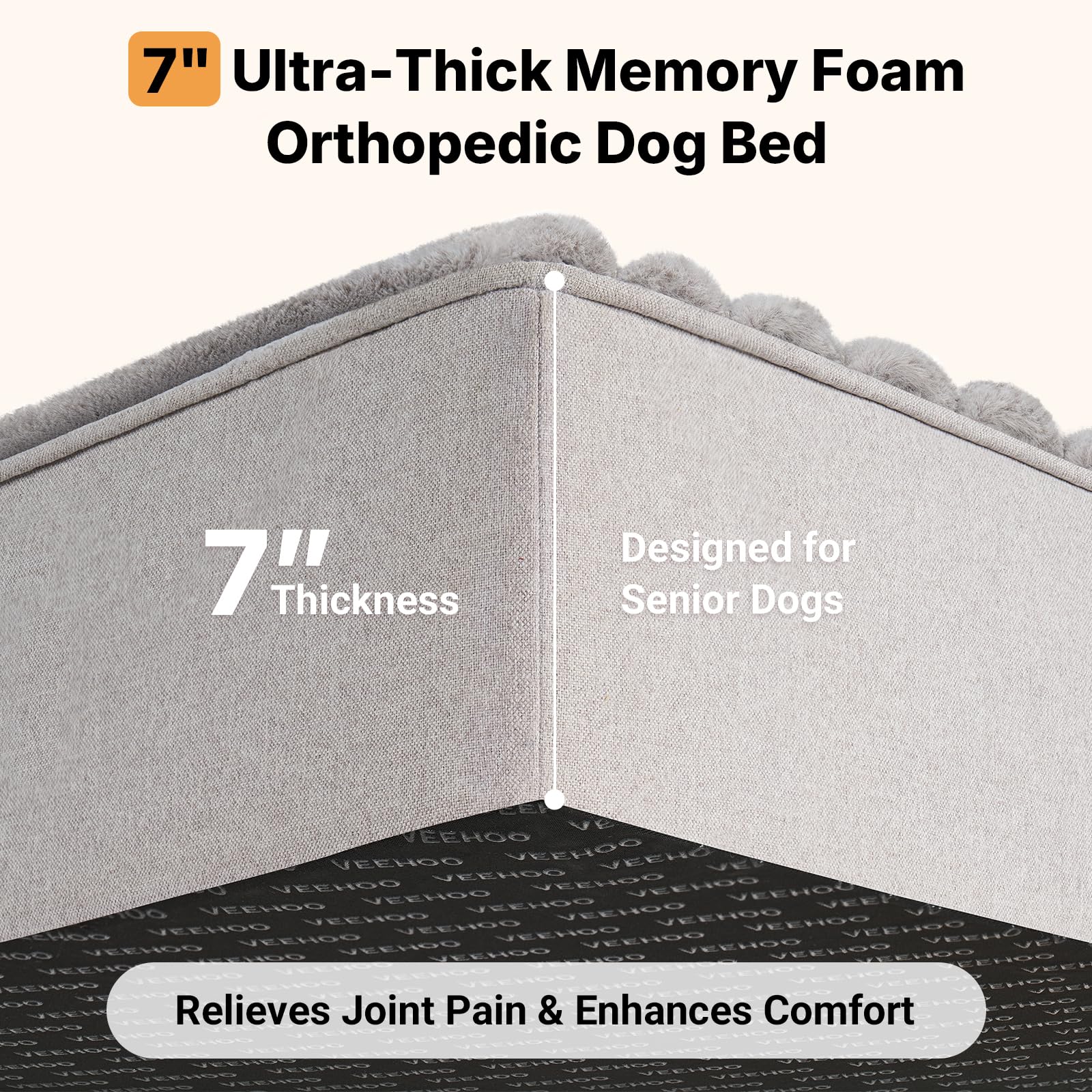Veehoo Orthopedic Dog Bed for Senior Dog, 7" XL Memory Foam Bed with Sides