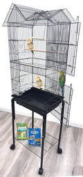 63" Roof Top Bird Flight Parrot Pet House Home Cage with Removable Rolling Stand for Cockatiel Sun Conure Parakeet Finch Budgie Lovebird Canary