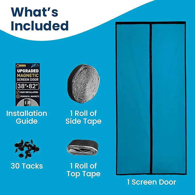 Flux Phenom Magnetic Screen Door - Bugs Out, Breeze in - 9min Install Auto-Sealing Heavy Duty Double Stitched Mesh, 52 Magnets, Hands Free Sliding & Patio Doors Net, Pet & Kid Friendly, 38 x 82 Inch