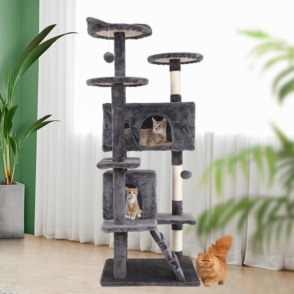 GINMAON Cat Tree for Indoor Cats, Multi-Level Cat Tower with Scratching Posts & Cozy Condo, Space Saving Cat Activity Center, Durable Pet Play House (54in,Light Gray)