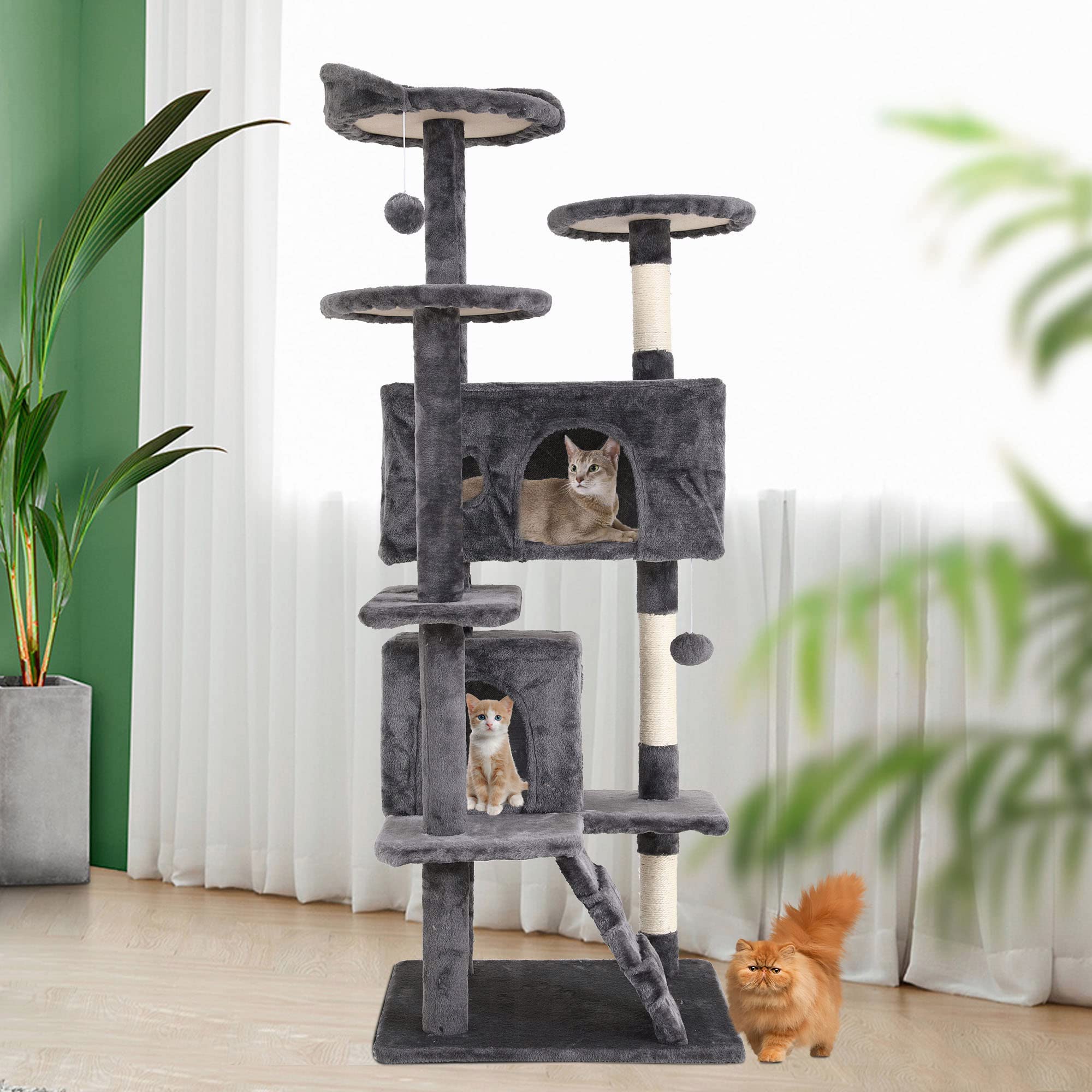 GINMAON Cat Tree for Indoor Cats, Multi-Level Cat Tower with Scratching Posts & Cozy Condo, Space Saving Cat Activity Center, Durable Pet Play House (54in,Light Gray)