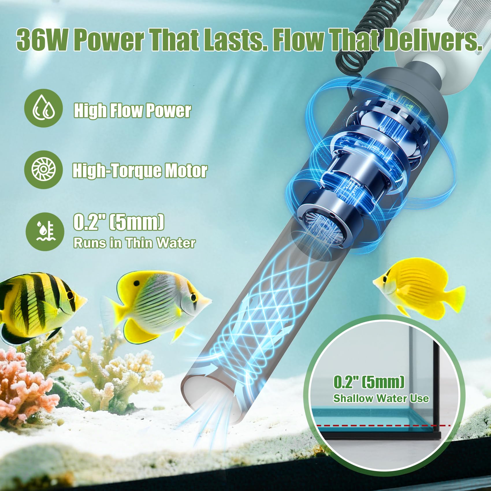 Cordless Aquarium Gravel Cleaner Vacuum, 36W Electric Fish Tank Cleaner