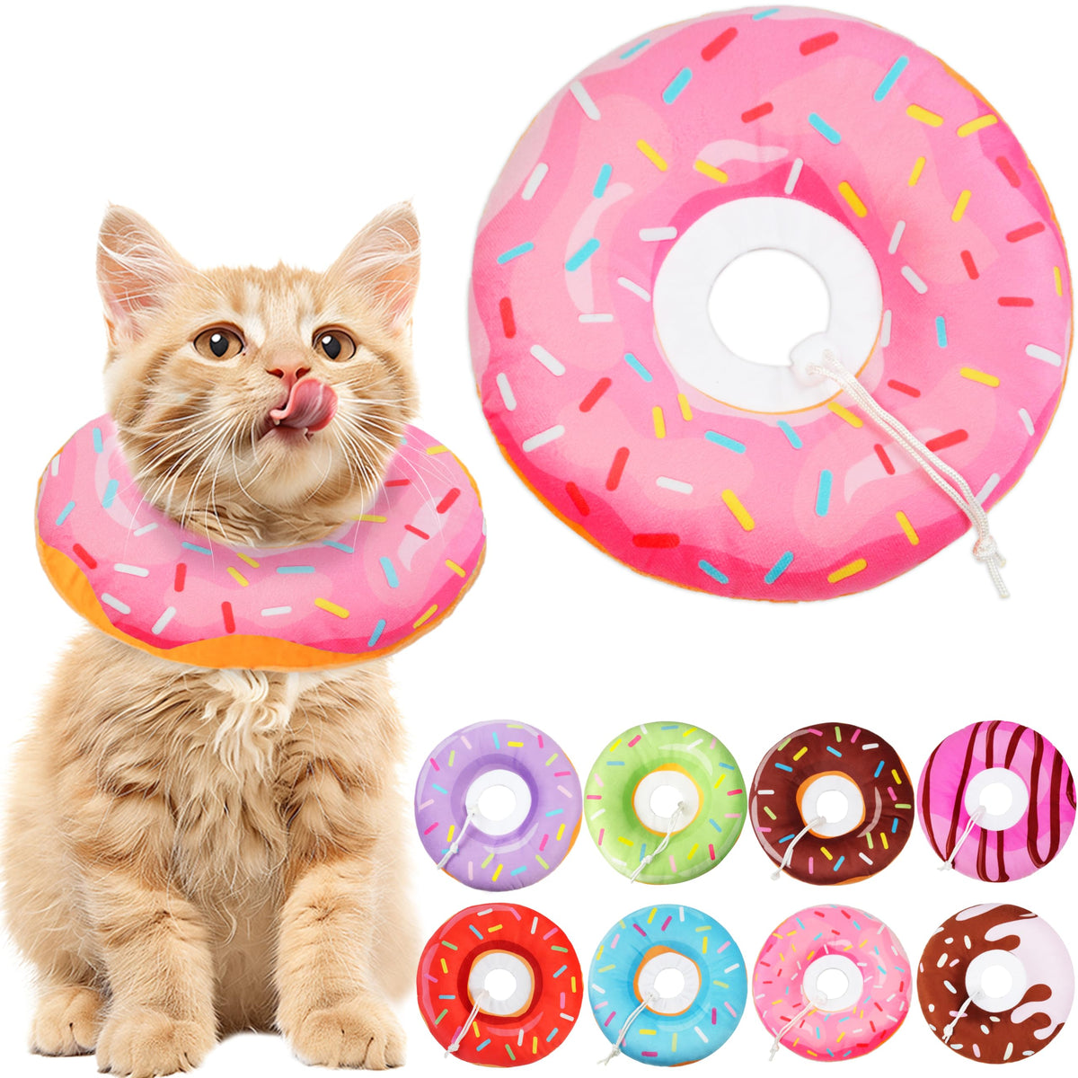 Hpetppy Cat Cone Collar Soft, Cat Recovery Collar for Wound Healing Cute Donut Adjustable Kitten Cones to Stop Licking Comfortable Lightweight Neck Elizabethan Collars for Kittens After Surgery