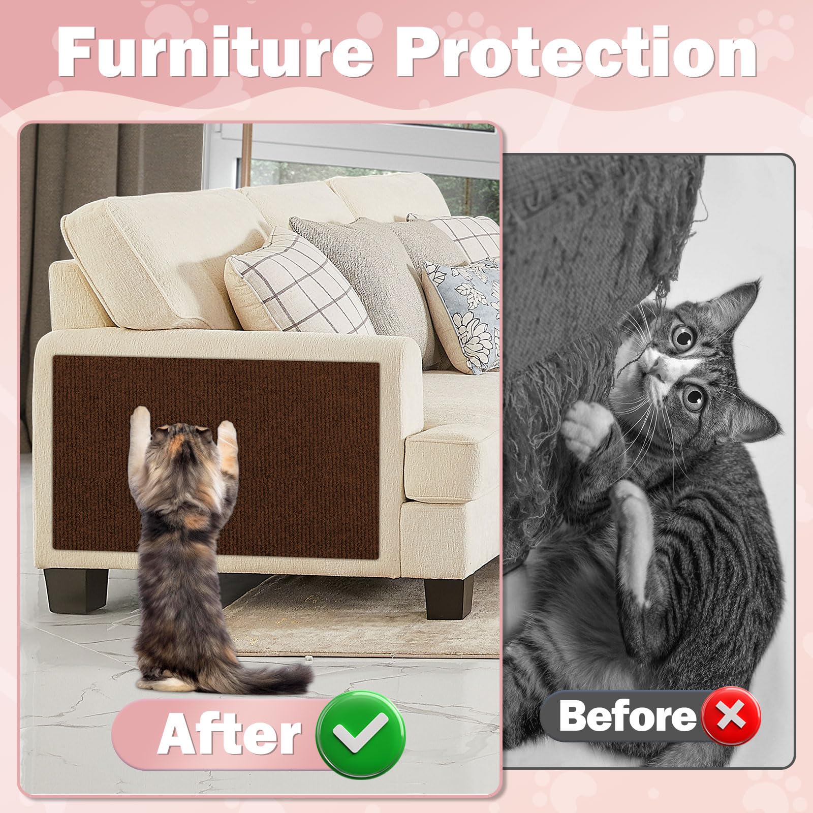 ENONCI 23.6x15.8 Cat Scratcher Mat, Self-Adhesive Cat Scratch Furniture Protector