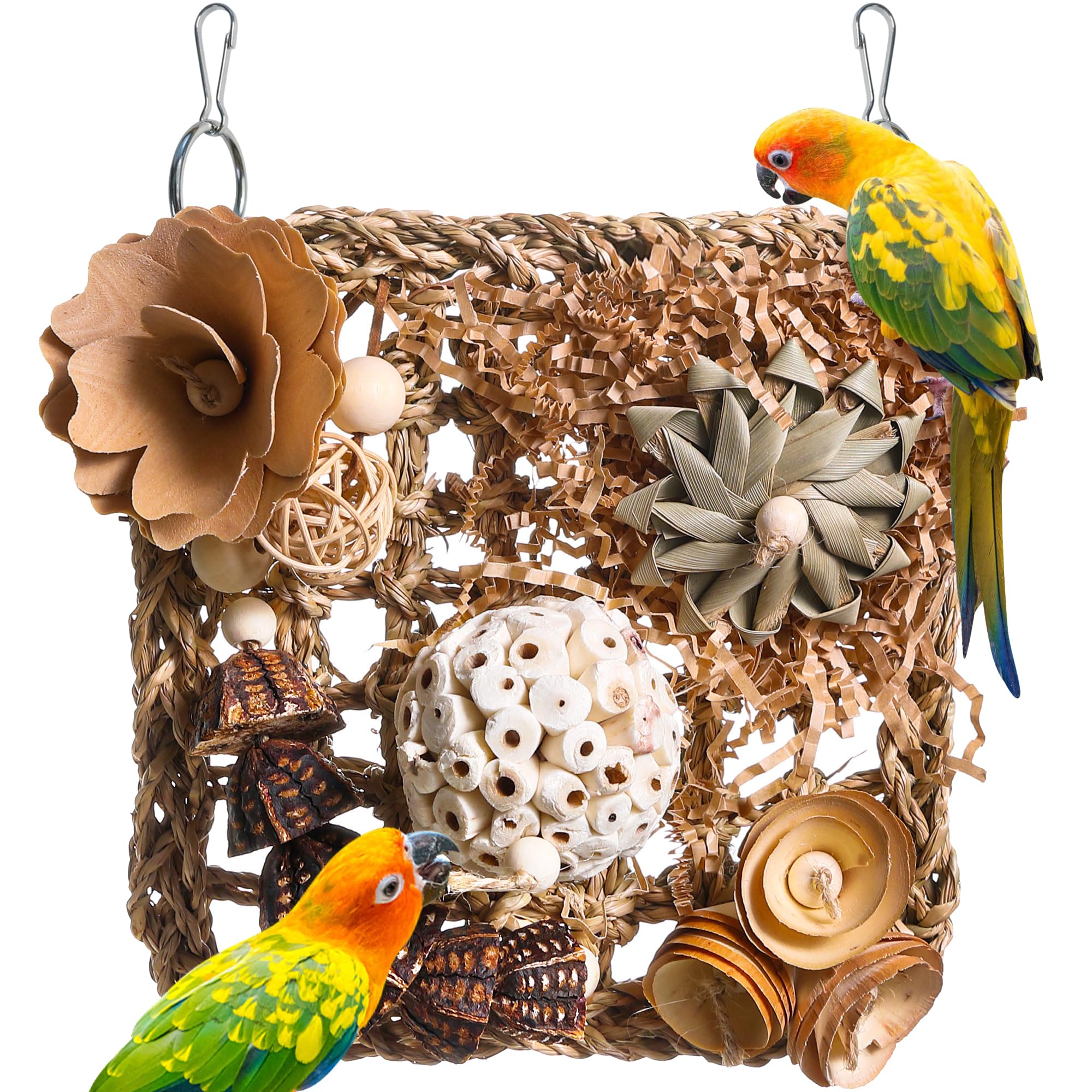 YUEMOOLIX Bird Foraging Toys Natural Bird Toys Conure Toys Parrot Shredding Hanging Toys for Small to Medium Birds Parakeet Cockatiel Conure Lovebird Budgie