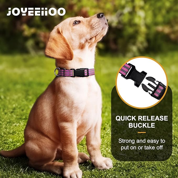 JOYEEIIOO Martingale Dog Collar, Adjustable Nylon Reflective Collar with Quick Release Buckle, No Pull Dog Training Collars for Small Medium Large Dogs (Pink, M)