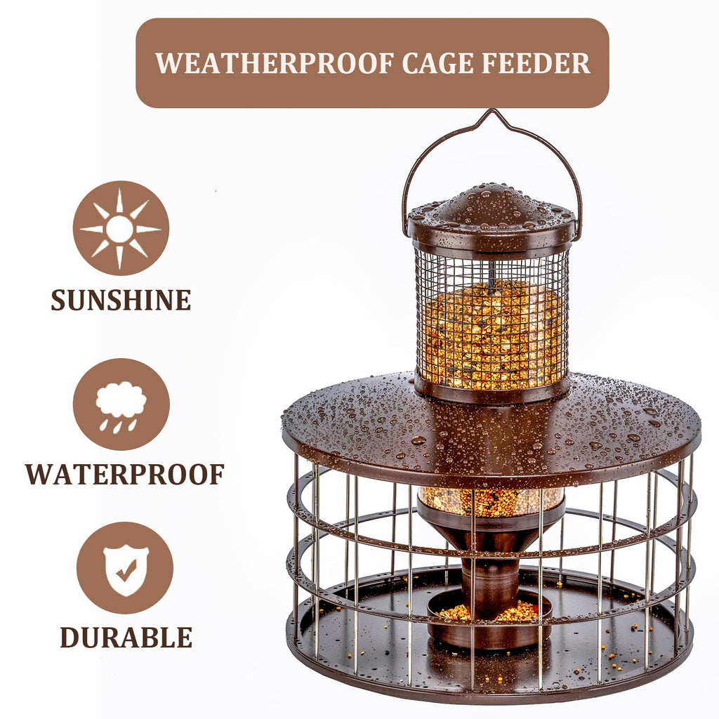 Upgraded Squirrel Proof Bird Feeders, 3Lbs Capacity Caged Bird Feeder, Innovative DIY Starling-Proof, Flexible Adjustment of Grille Size, Caged Seed Tube Feeders Outside Hanging(Copper)