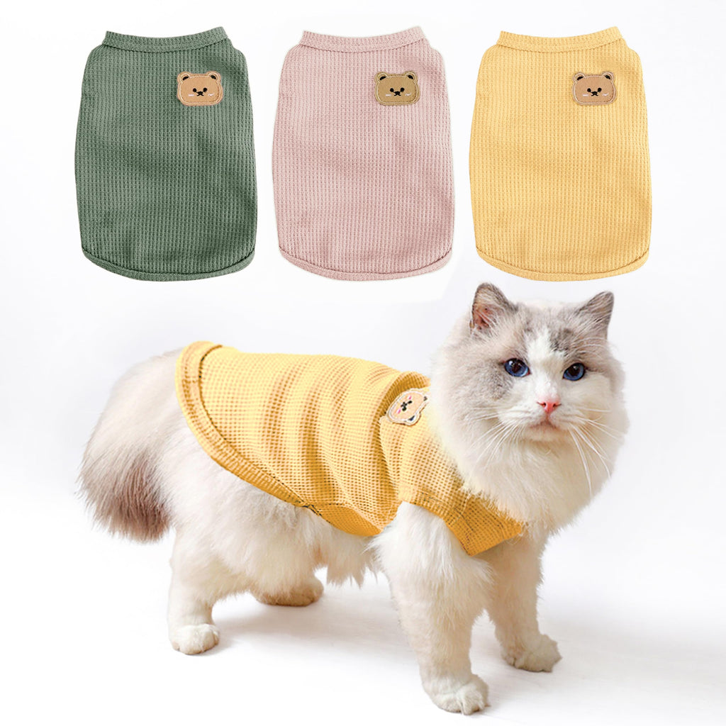 MAQILO Waffle Knit Cat & Dog T Shirt for Small Dogs, Stretchable Puppy Shirt for Sphynx Cats & Small Breeds, Pet Clothes | Breathable Summer/Winter Apparel for Newborn(3PCS Small)