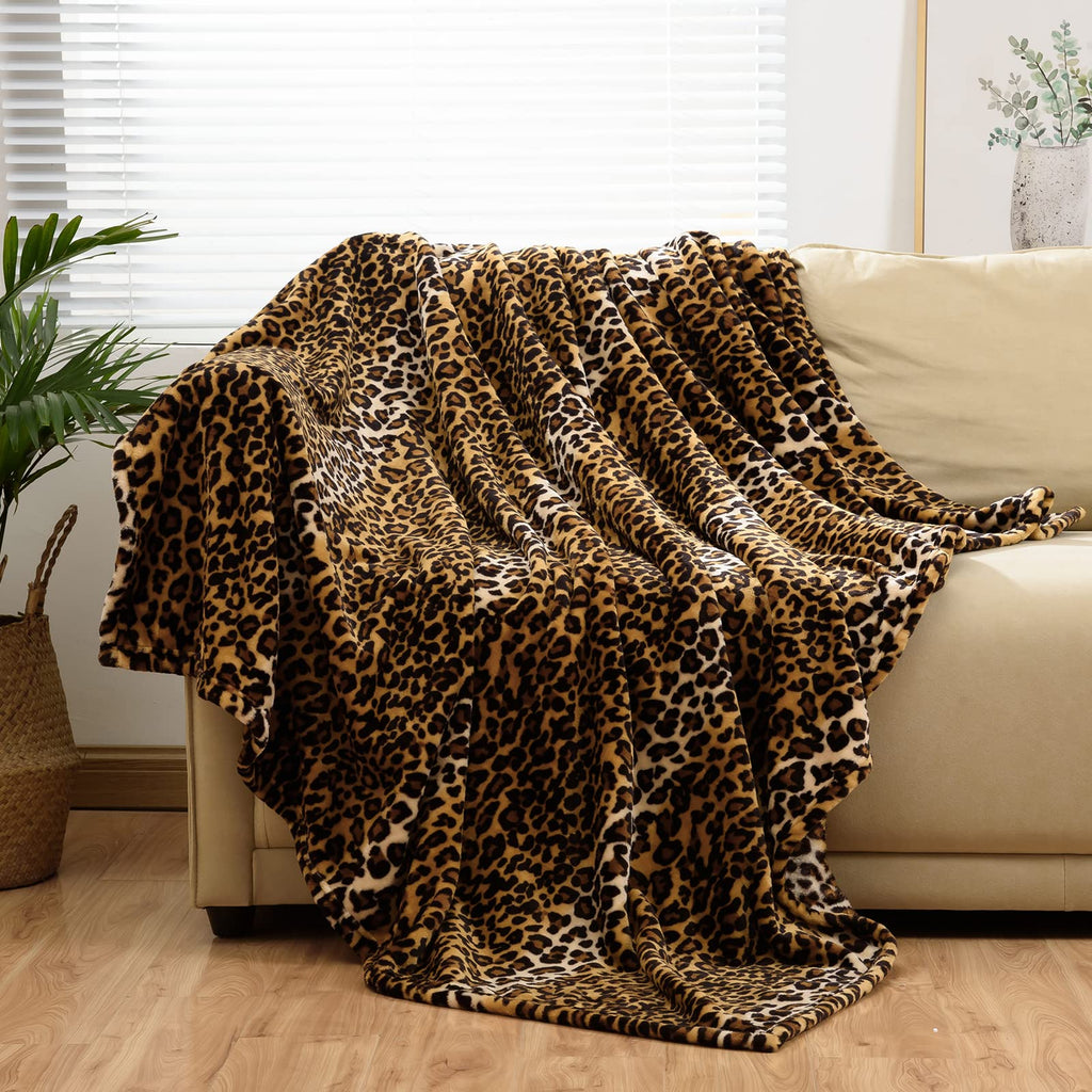 Bnuitland Leopard Print Fleece Flannel Throw Blanket, 300 GSM Double Sided Fuzzy Fluffy Throw for Bed Sofa Couch Travel, Super Soft Lightweight Cheetah Print Blanket for Adults/Baby/Pets, 50×40 inch