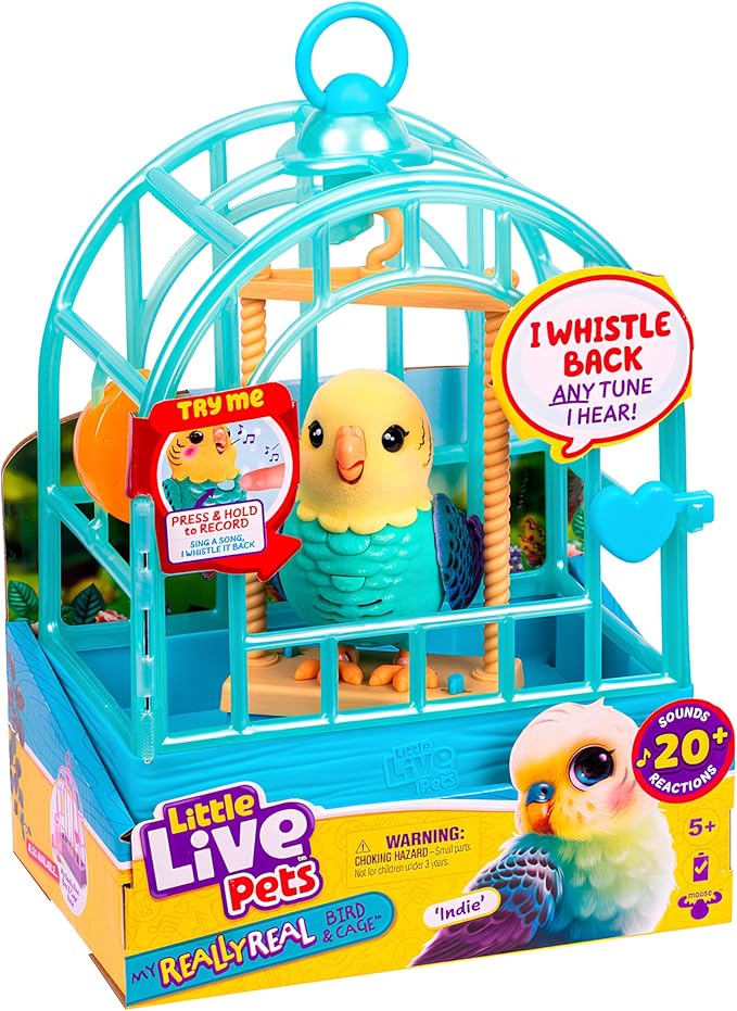 Little Live Pets My Really Real Talking Bird Toy & Cage - Rosie, Interactive Voice Repeating Toy, 20+ Sounds & Reactions, Talking Toys for Kids 5-7