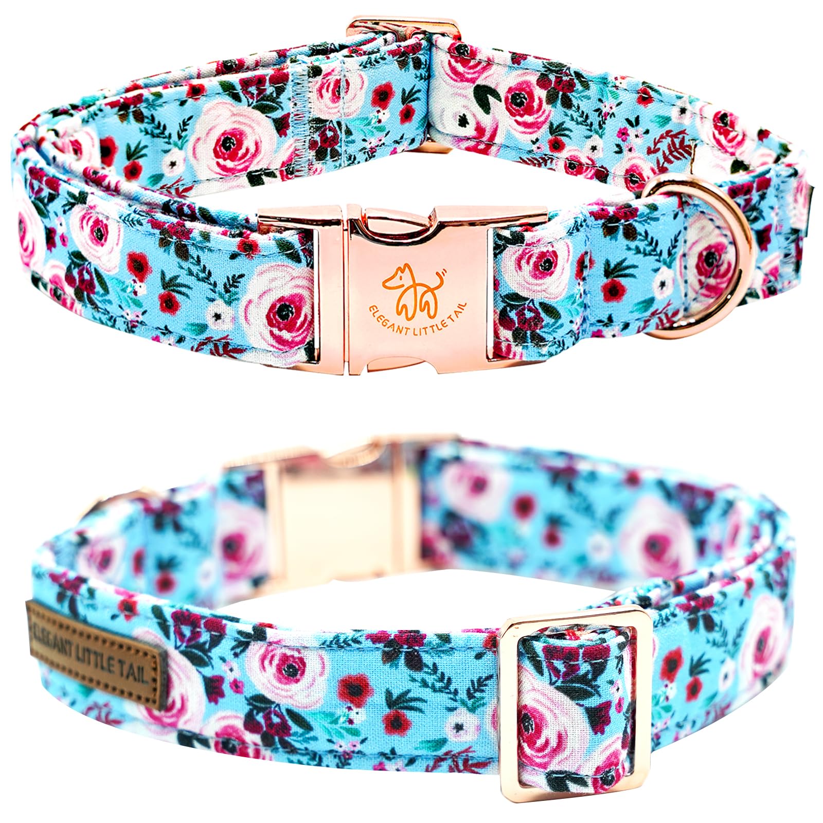 Elegant little tail Dog Collar, Rose Print Pet Collar Summer Dog Collar Durable Metal Buckle Dog Collars Cotton Pet Adjustable Dog Collars for Medium Dogs