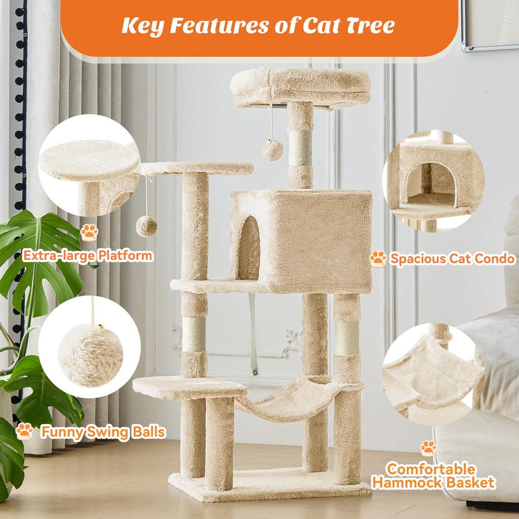 DUMOS 44 Inch Cat Tree Tower with Natural Sisal Scratching Posts