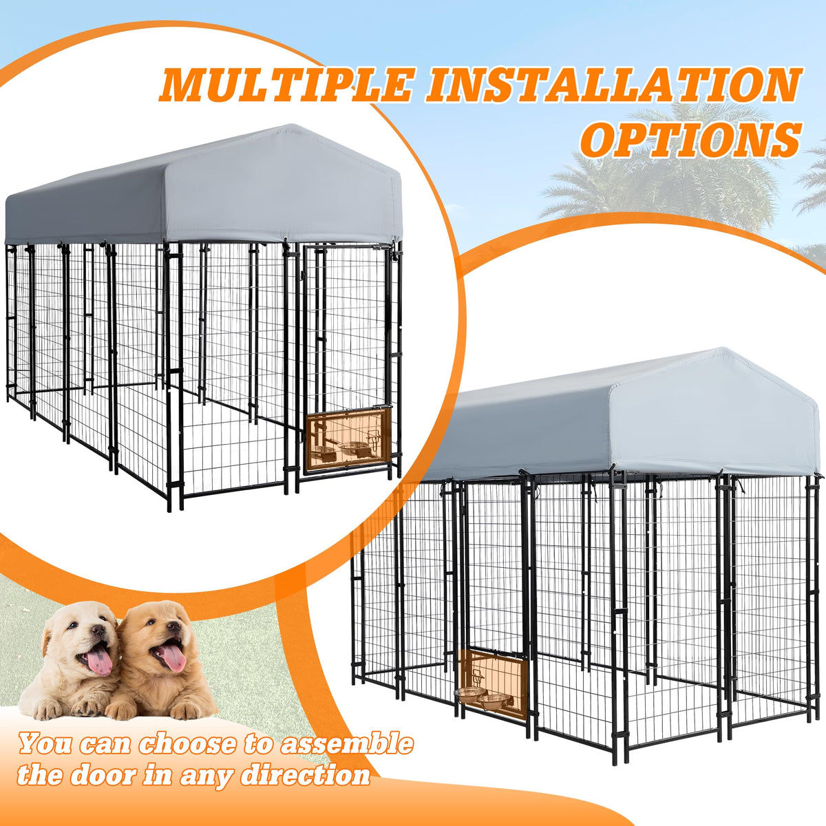 Dephet 8x4x6 FT Outdoor Large Dog Kennel with Waterproof Roof, Dog Playpen