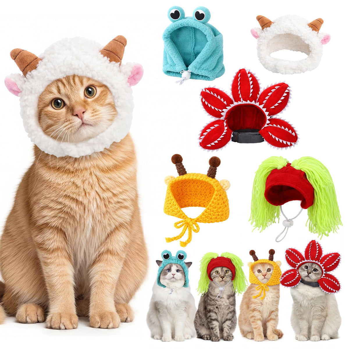Weewooday 5 Pieces Cat Hats Costume Bunny Hat Outfit with Ears Small Dogs Kitten Puppy Party Costume Accessory Headwear(Lovely Style)