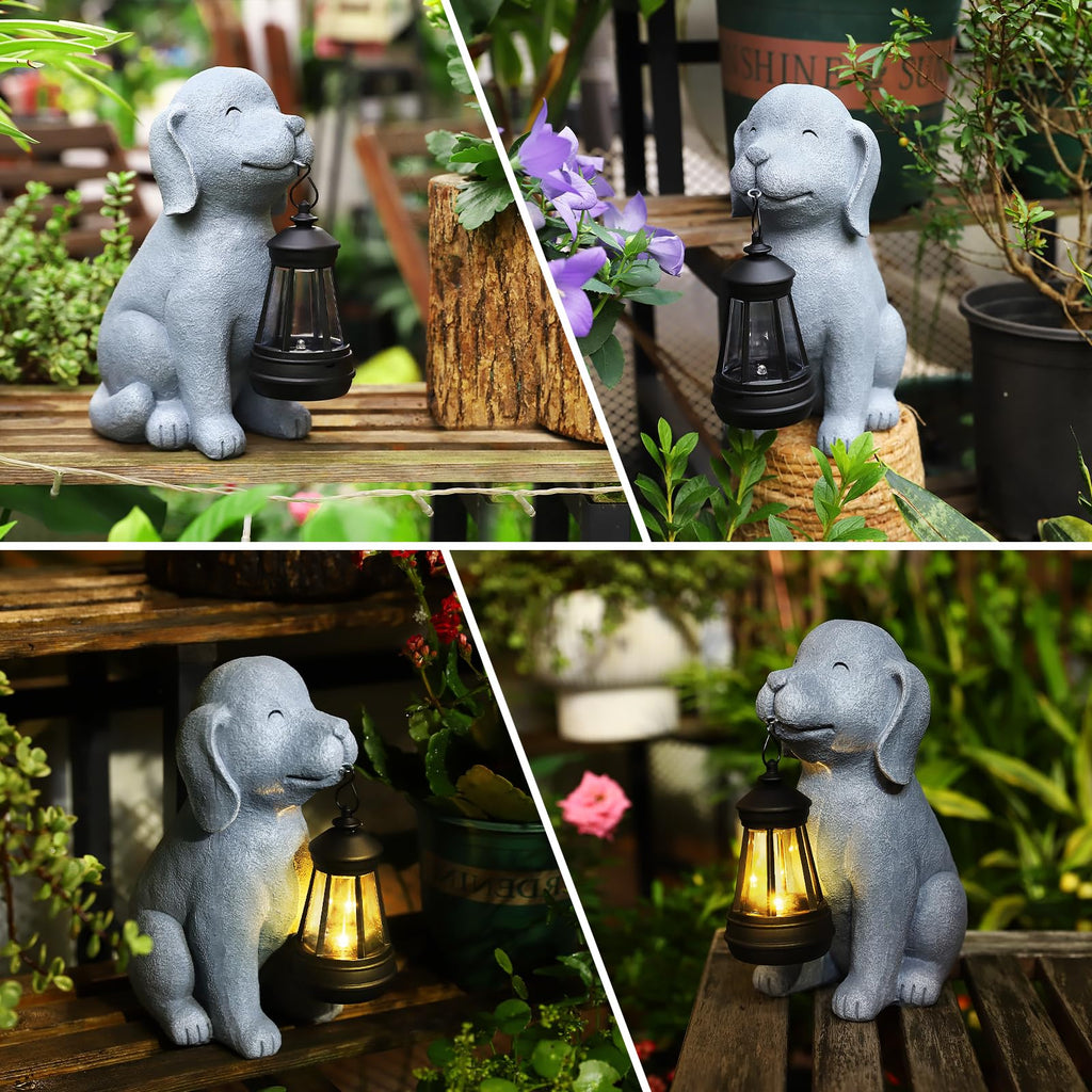 HSLILIMING Solar Dog Garden Statue with Lantern, Outdoor Garden Decor