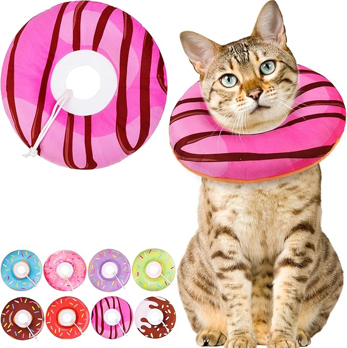 Cat Cone Collar Soft, Cute Cat Donut Collar After Surgery, Adjustable Kitten Recovery Cones to Stop Licking, Lightweight Neck Elizabethan Collars for Cats Kittens (Green