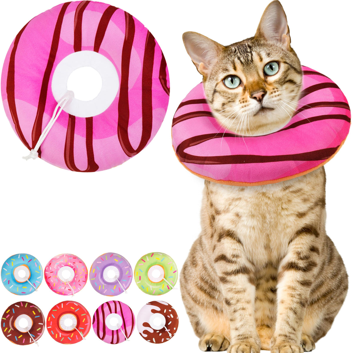 WONONE Cat Cone Collar Soft, Adjustable Cat Recovery Collars Spay Cones to Stop Licking, Cute Kittens Donut E Collar After Surgery, Anti-Lick Wound Healing Elizabetan Collars for Kittens (Pink, Small)