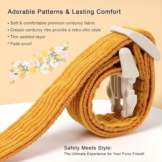 Babole Pet Cute Corduroy Dog Collar - Mustard Yellow Adjustable Dog Collars for Medium Dogs 25-50lbs, Fade-Proof with Secure Snap & Little Charm, Christmas Birthday Gift, M