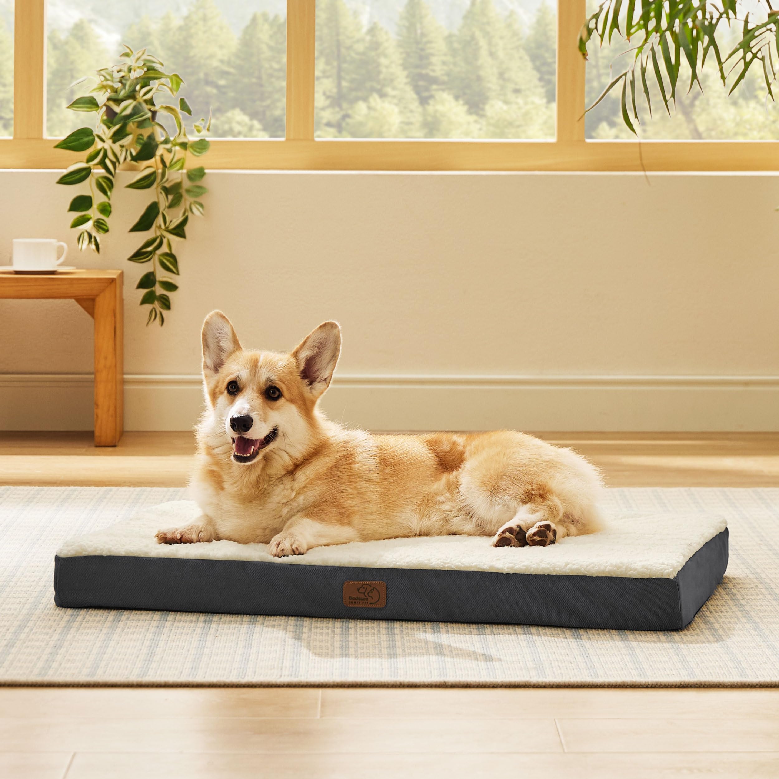 Bedsure Washable Dog Crate Bed for Large Size with Comfy Sherpa,35x22 Grey