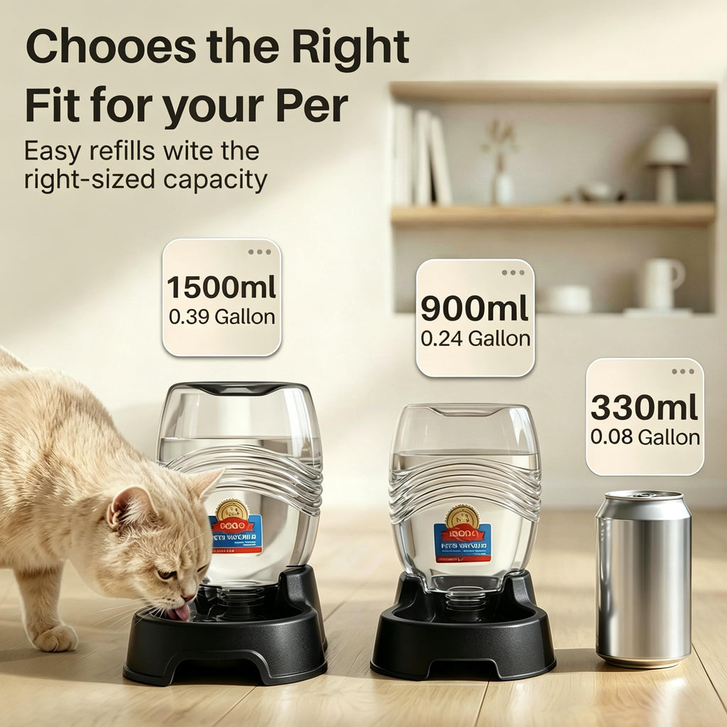 Flexzion Gravity Pet Water Dispenser for Cats & Small Dogs, 1/4 Gal, Black