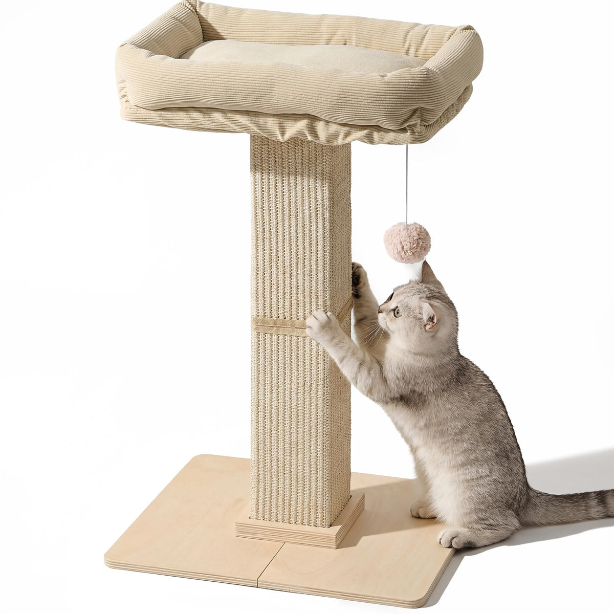 FUKUMARU Retro-Style Cat Scratching Post with Perch for Indoor Adult Cats