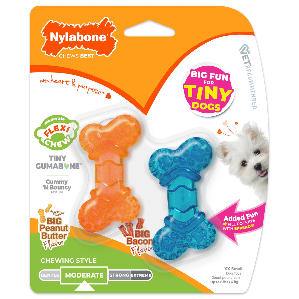 Nylabone Flexi Chew Tiny Gumabone Dog Chew Toys, XX-Small, 2 Count