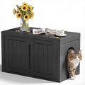KFY Cat Litter Box Enclosure,Multi-Functional Hidden Litter Box Furniture Cabinet with Adjustable Partition & Side End Table, Indoor Outdoor Cat House with Double Doors,Easy to Clean & Assemble, Black