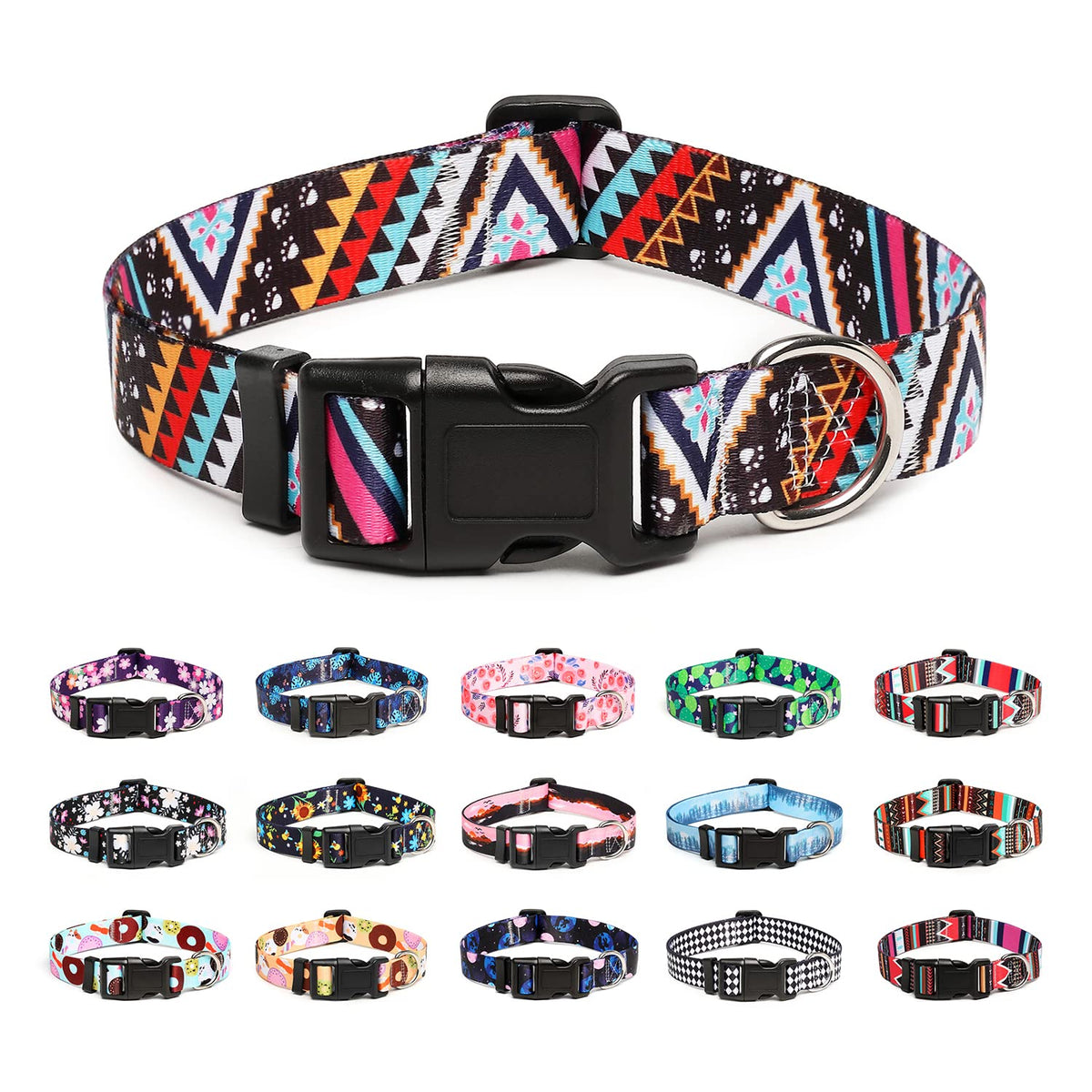 Mercano Adjustable Dog Collar - Special Design Patterns, Soft Nylon Comfortable Sturdy Pet Collar for Small Medium Large Dogs (XS, Tribal Red)