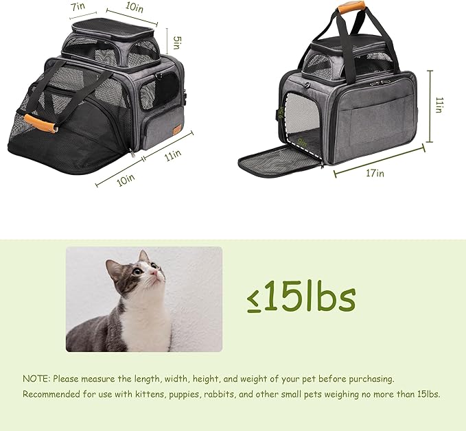 MOYLLOG Expandable Pet Carrier Bag - Airline-Approved, Breathable Mesh, Secure Zippers, Padded Handle & Multi-Pockets (Light Grey)