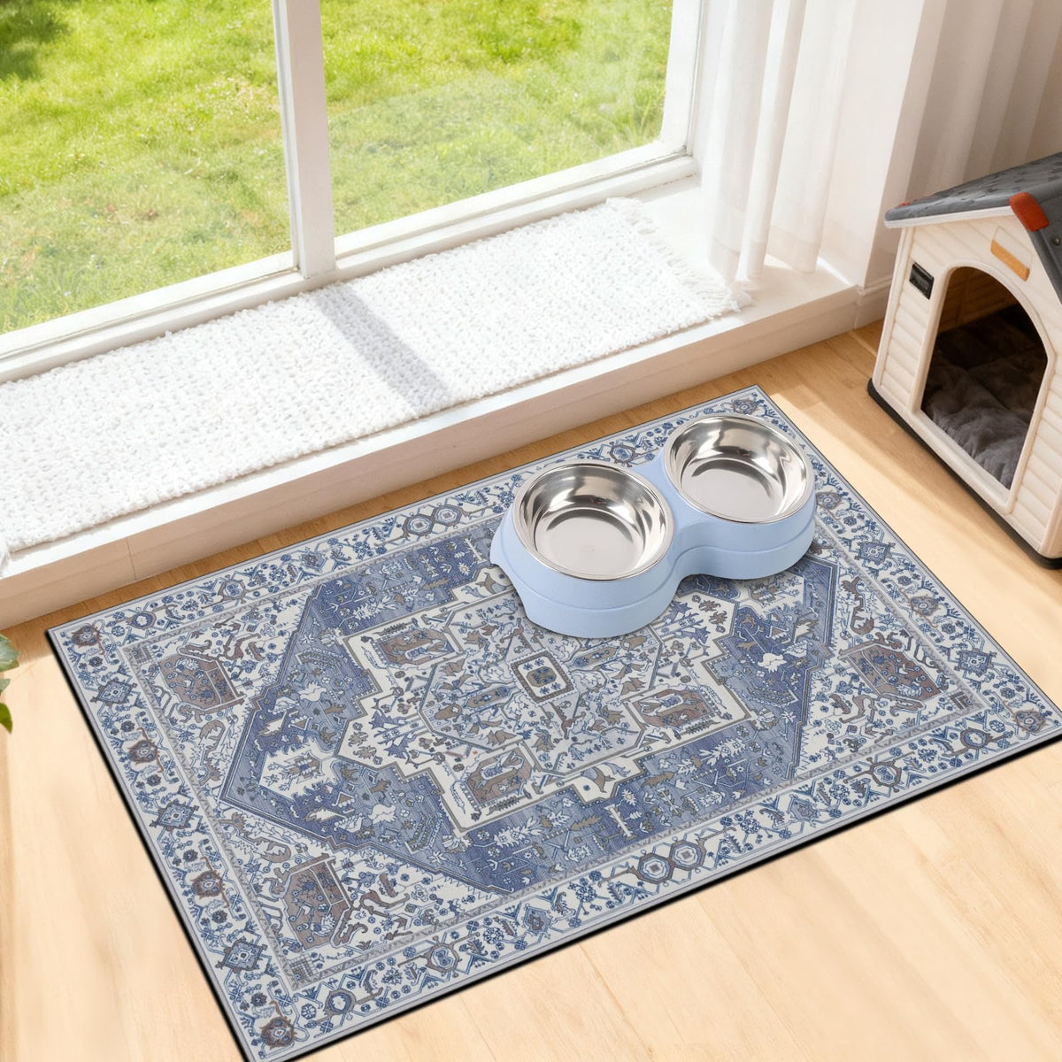 famibay Dog Food Mat, Absorbent Cat Dog Mats for Food and Water, No Stains Quick Dry Pet Cat Bowl Mats with Non Slip Backing, Boho Pet Feeding Mat for Floor Waterproof 12"x20"