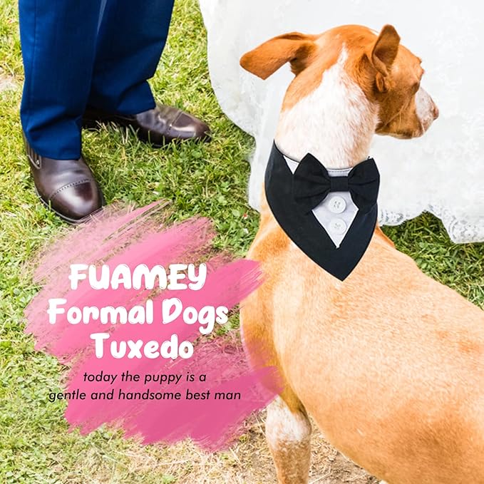 FUAMEY Dog Tuxedo for Large Dogs,Dog Formal Suit Dogs Attire Pet Bow Tie Puppy Party Costumes Cat Tux Outfits Pets Bandana Cosplay Adjustable Bowties Wedding Birthday Valentines Black XL