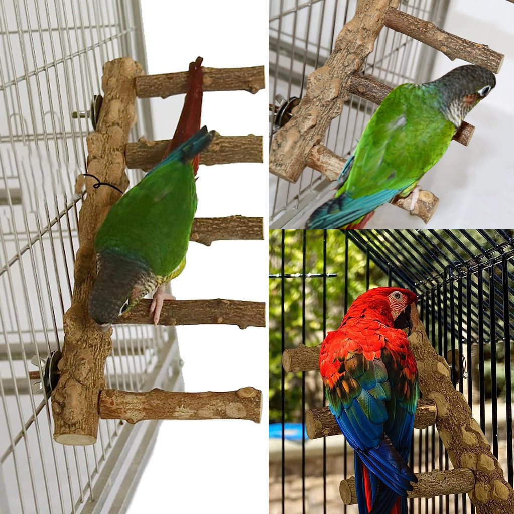 Bolagar Bird Parrot Ladder Perch for Cage, Nature Wooden Bird Bridge Exercise Stands Parrot Climbing Chewing Toys for Small Animal