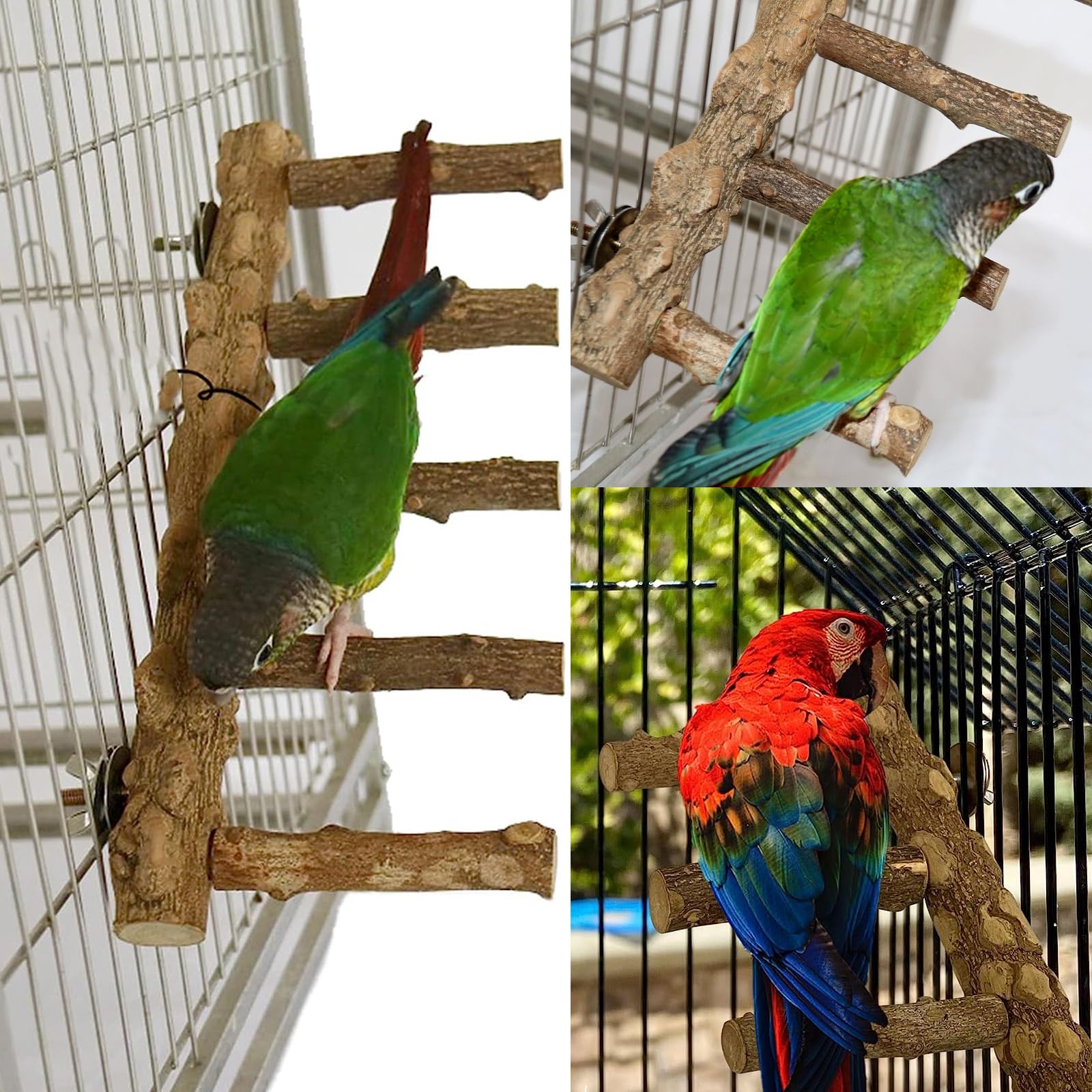 Bolagar Bird Parrot Ladder Perch for Cage, Nature Wooden Bird Bridge Exercise Stands Parrot Climbing Chewing Toys for Small Animal