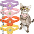 Cat Collar, HANSHILAI Kitten Collar with Bells, Cute Cat Collar Breakaway for Girl Boy with Flower,Collar para Gatos (Rhinestones Yellow & Pink & Orange & Purple)