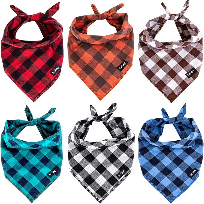 Buffalo Plaid Dog Bandanas Fall Christmas X-Large 6PCS Dog Gifts Red Blue Green Orange Black Brown Scarf Adjustable Kerchief for Medium Large Pets