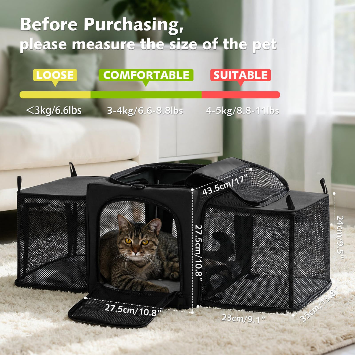 Pecute Cat Carrier Expandable, Stable Pet Carrier,Dark Gray