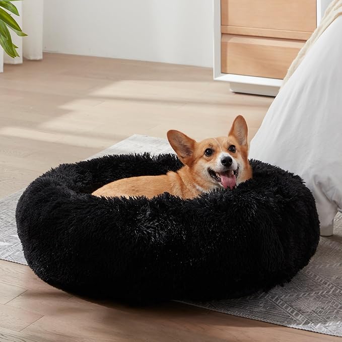 Western Home Calming Donut Small Dog Cat Bed Washable Puppy Bed,24" Black